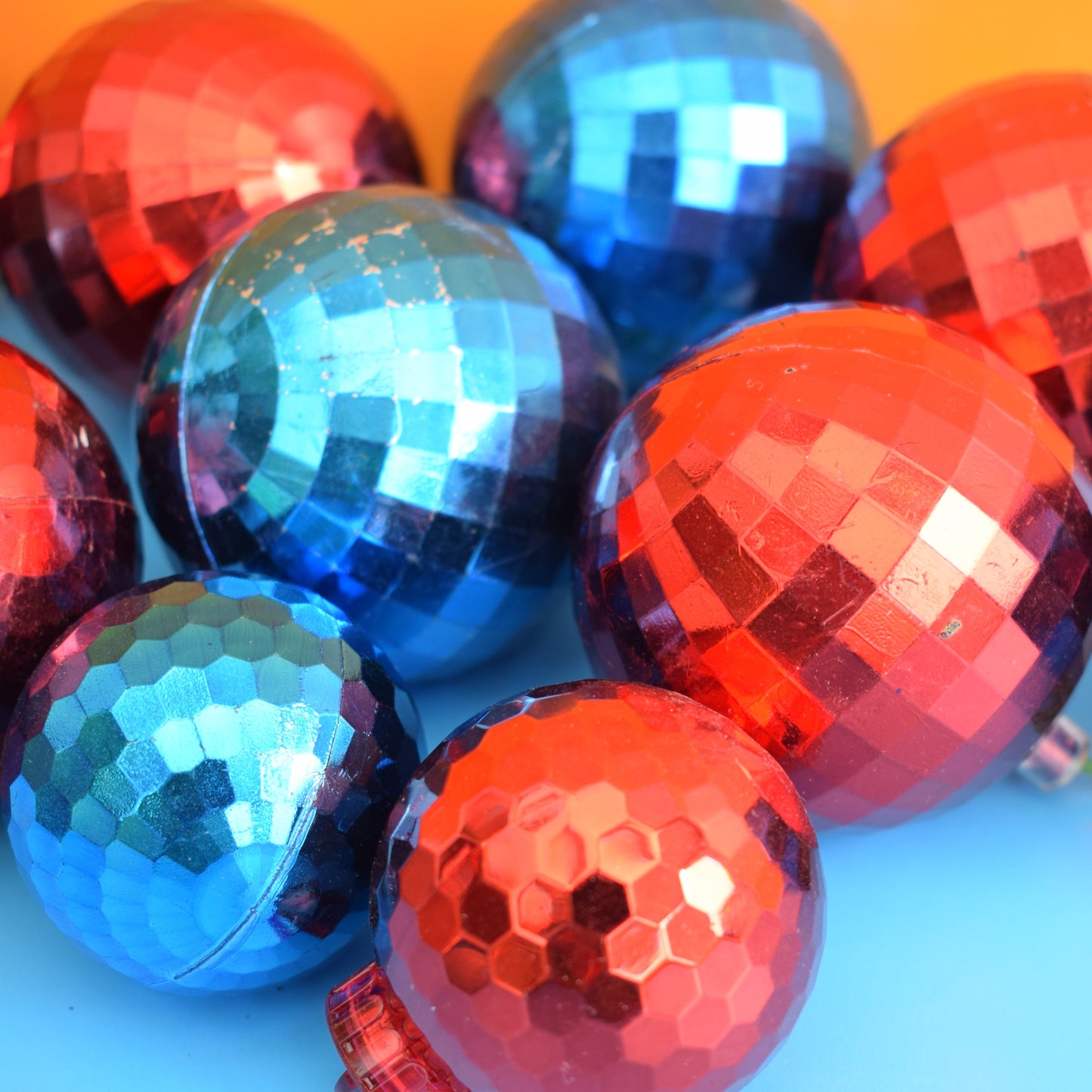 Vintage 1970s Plastic Christmas Disco Balls x11 Red / Blue