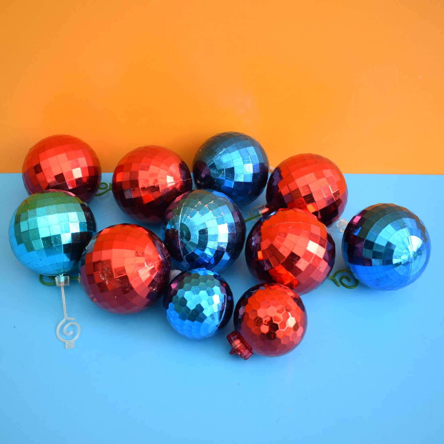 Vintage 1970s Plastic Christmas Disco Balls x11 Red / Blue