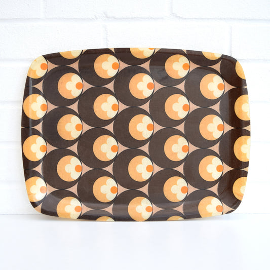 Vintage 1960s Flower Power Fibreglass Tray - Brown / Orange