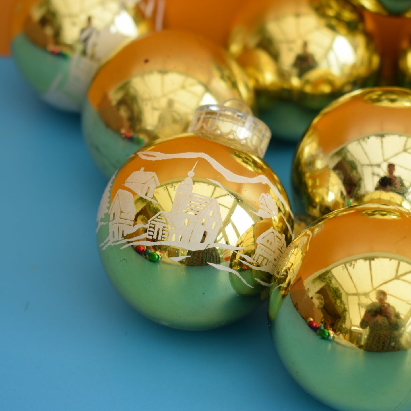 Vintage 1970s Plastic Christmas Balls x11 Gold