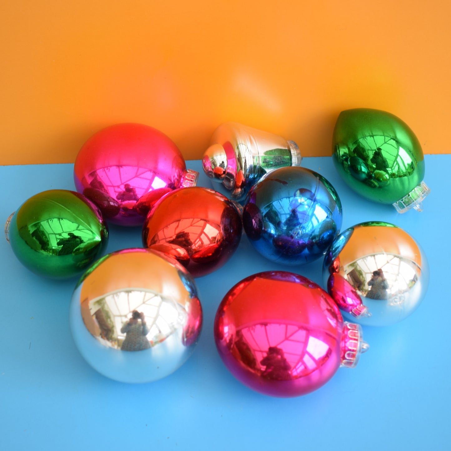 Vintage 1970s Plastic Christmas Balls x9 Mixed