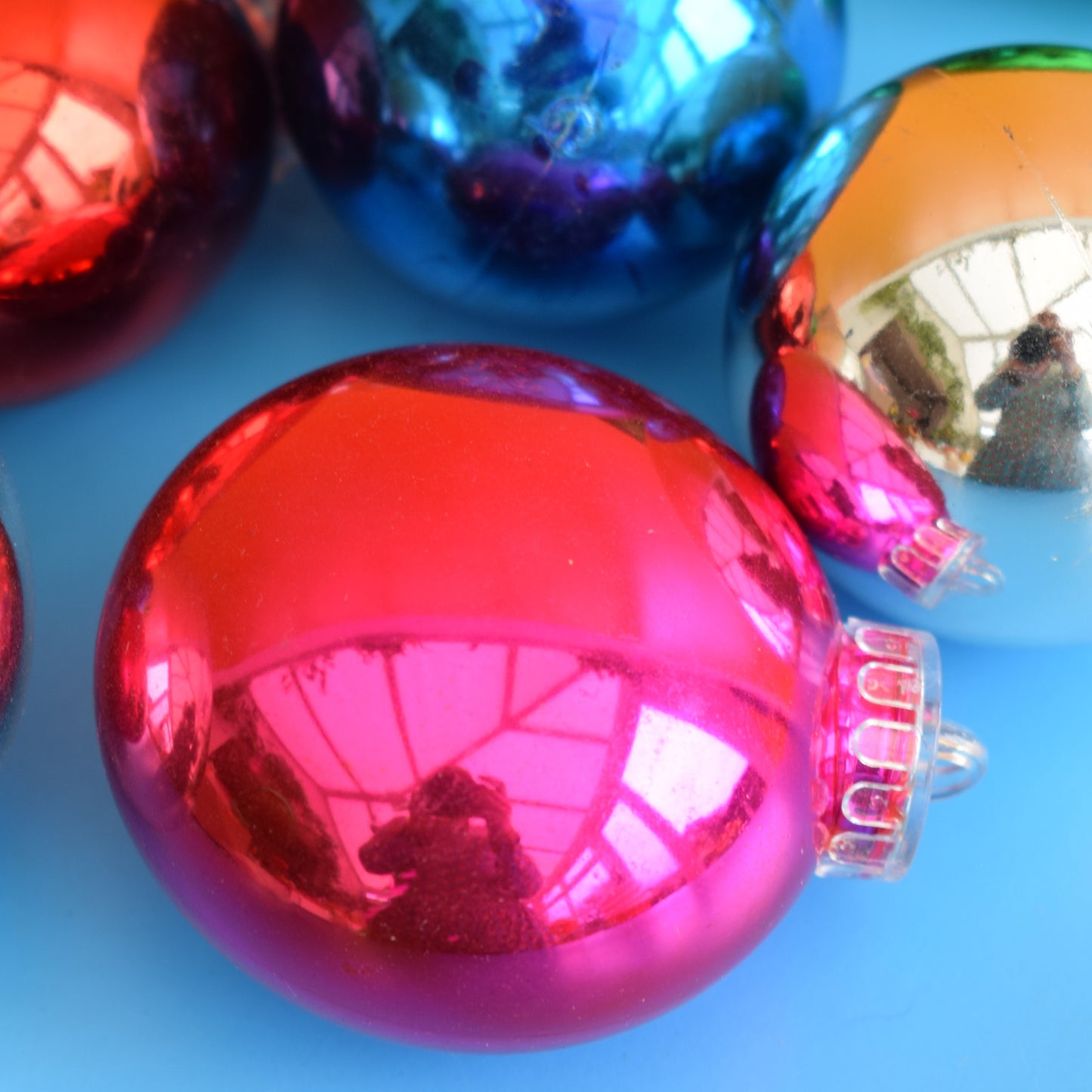 Vintage 1970s Plastic Christmas Balls x9 Mixed