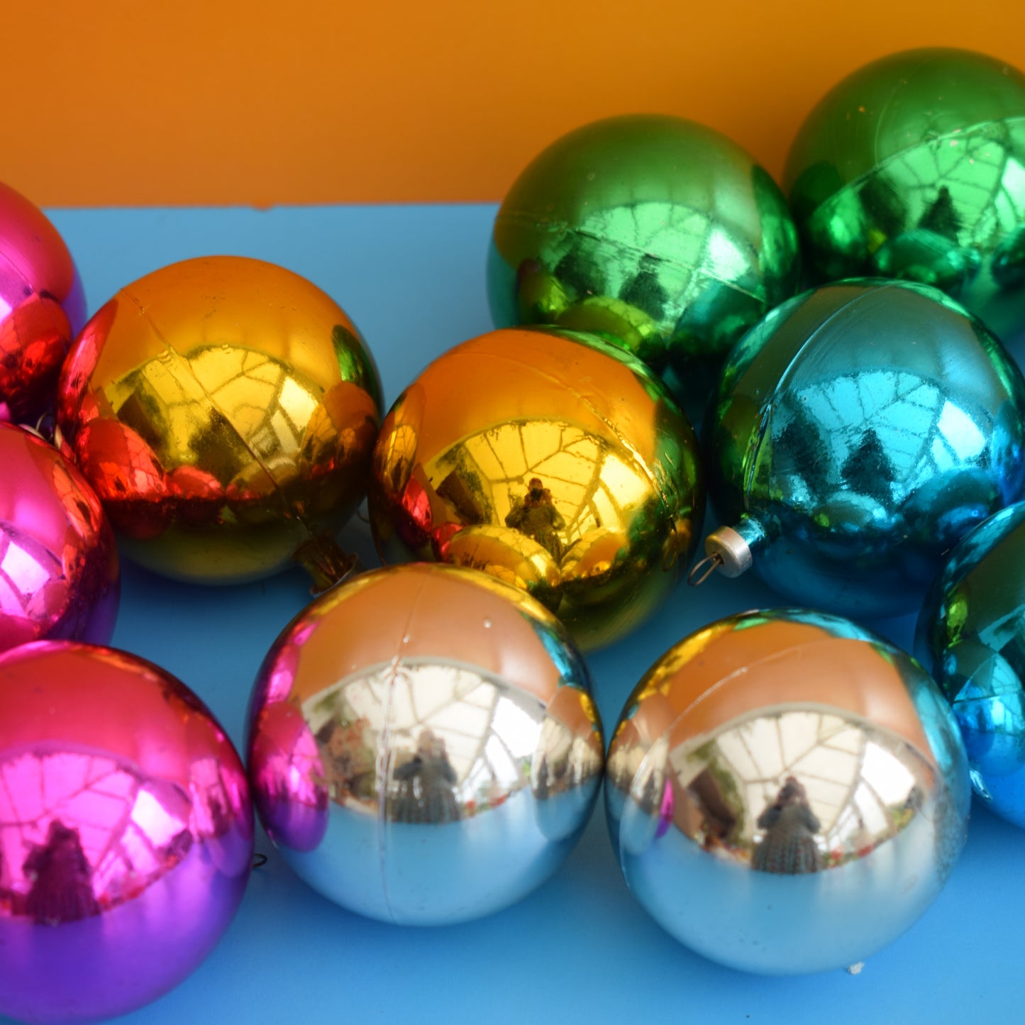 Vintage 1970s Round Plastic Christmas Balls x14