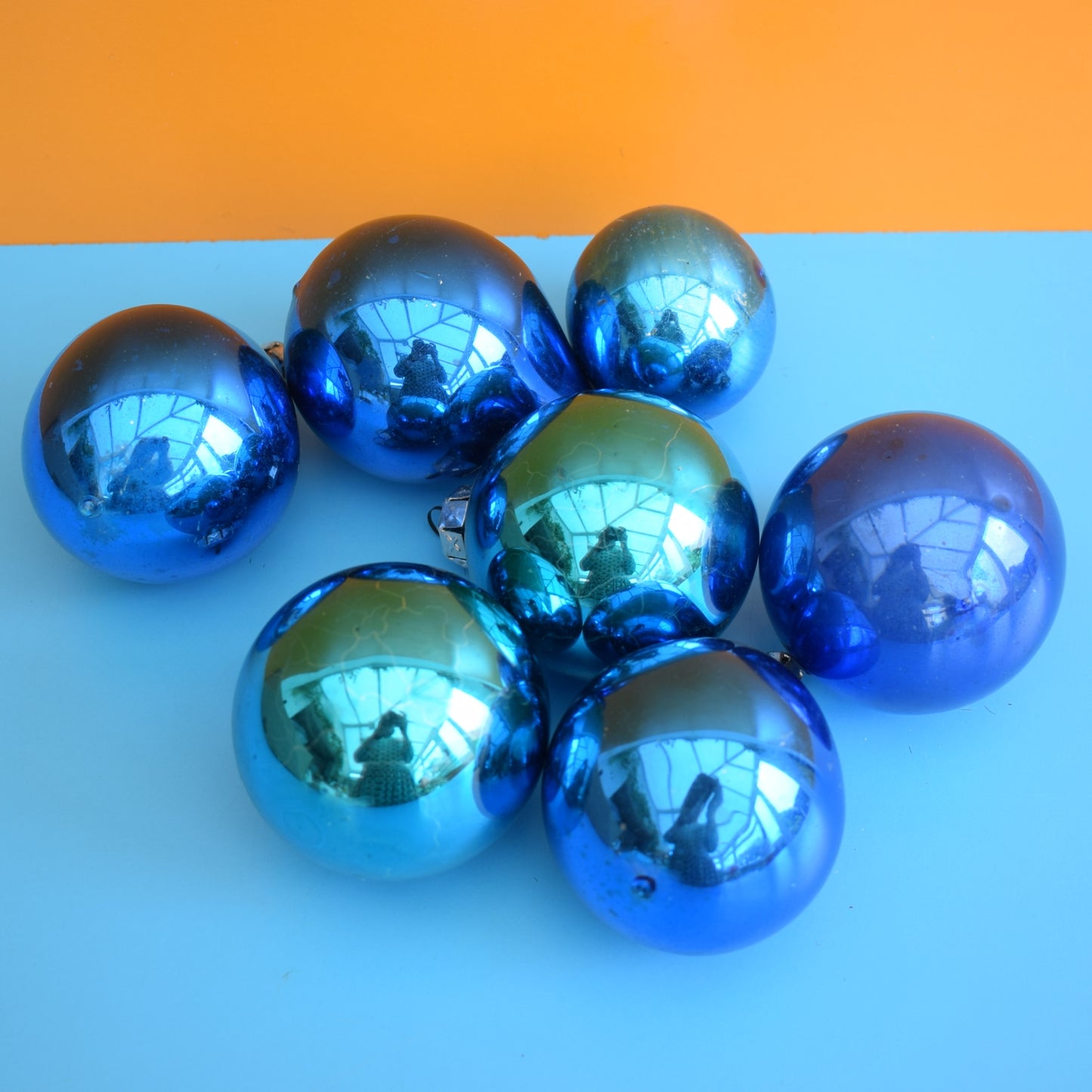 Vintage 1960s Glass Christmas Bauble Group - Blue