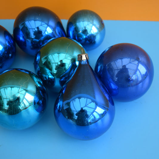 Vintage 1960s Glass Christmas Bauble Group - Blue