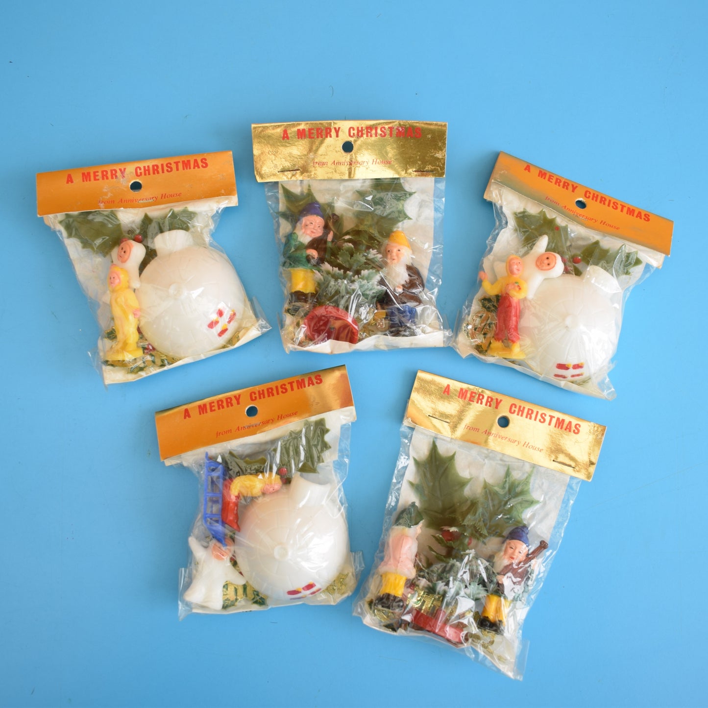Vintage 1960s Small Plastic Gnome / Snow Baby Christmas Cake Decorations