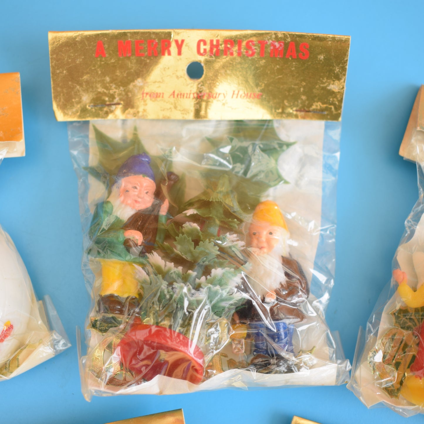 Vintage 1960s Small Plastic Gnome / Snow Baby Christmas Cake Decorations
