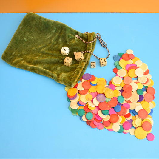 Vintage 1950s Game Counters/ Velvet Pouch by Vintage