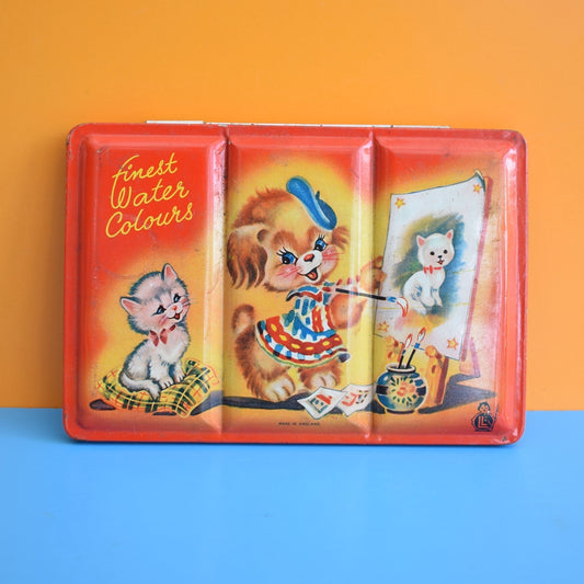 Vintage 1960s Set Of Paints In Tin - Cute Kitten/ Puppy by Pineapple Retro