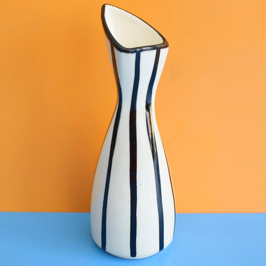 Vintage 1950s Monochrome Striped Ceramic Vase by Vintage