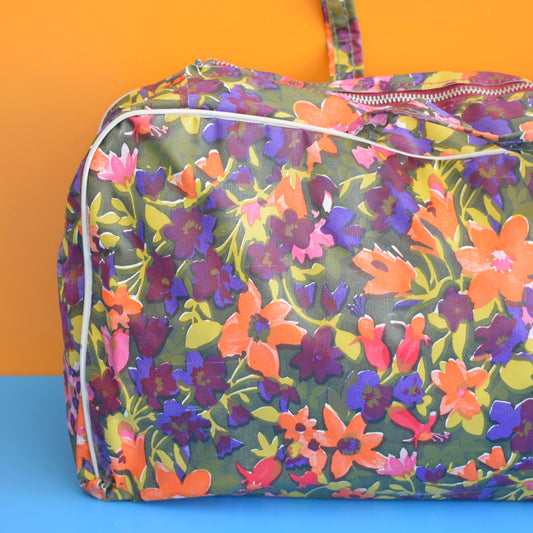 Vintage 1960s Vinyl Knitting Bag / Storage Bag - Floral