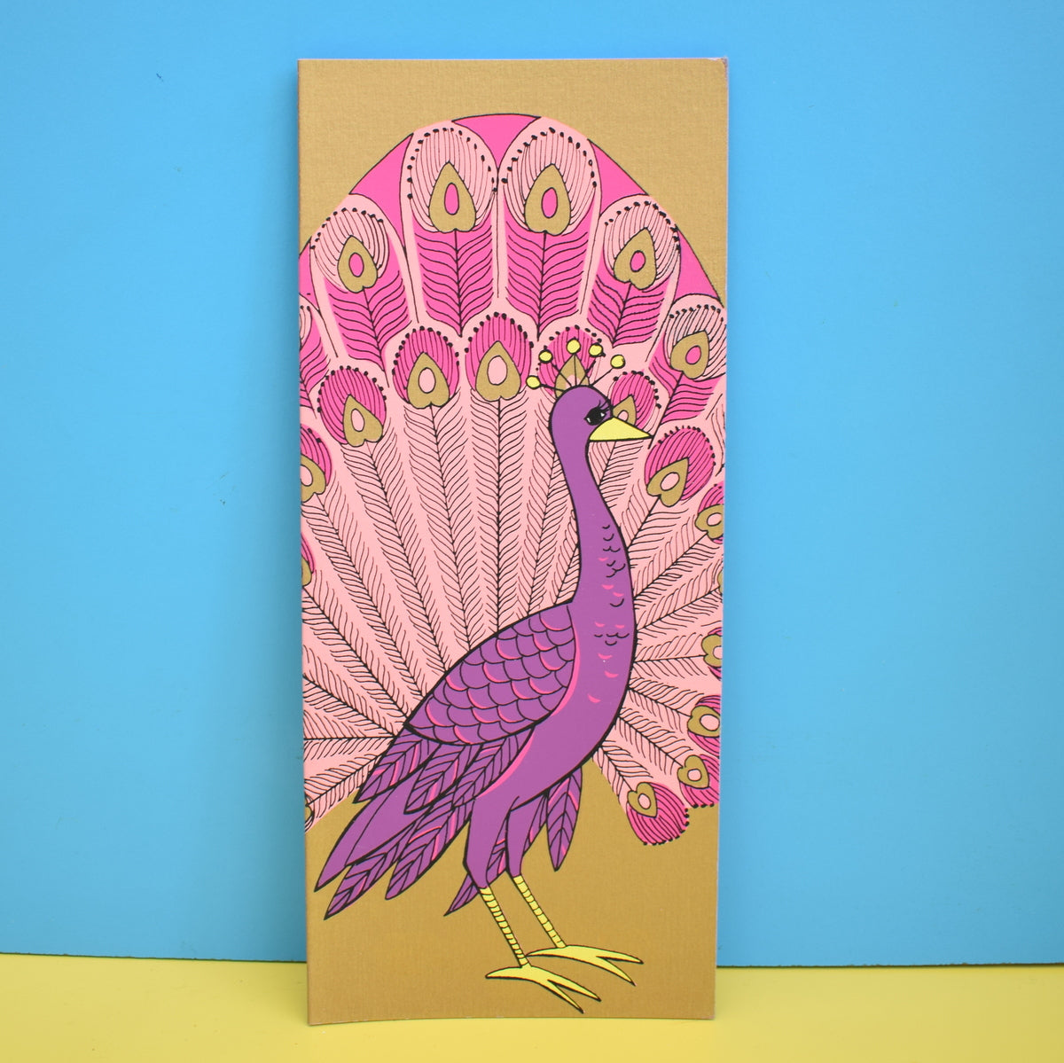 Vintage American 1970s Greeting Card - Peacock - Purple