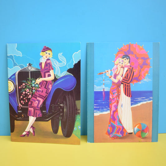 Vintage 1970s Greeting Cards - by Paolo Romanelli - Lido & Bugatti - Art Deco Style