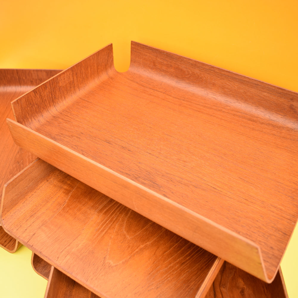 Vintage 1960s Bent Teak Plywood filing Desk Tray - Mallod