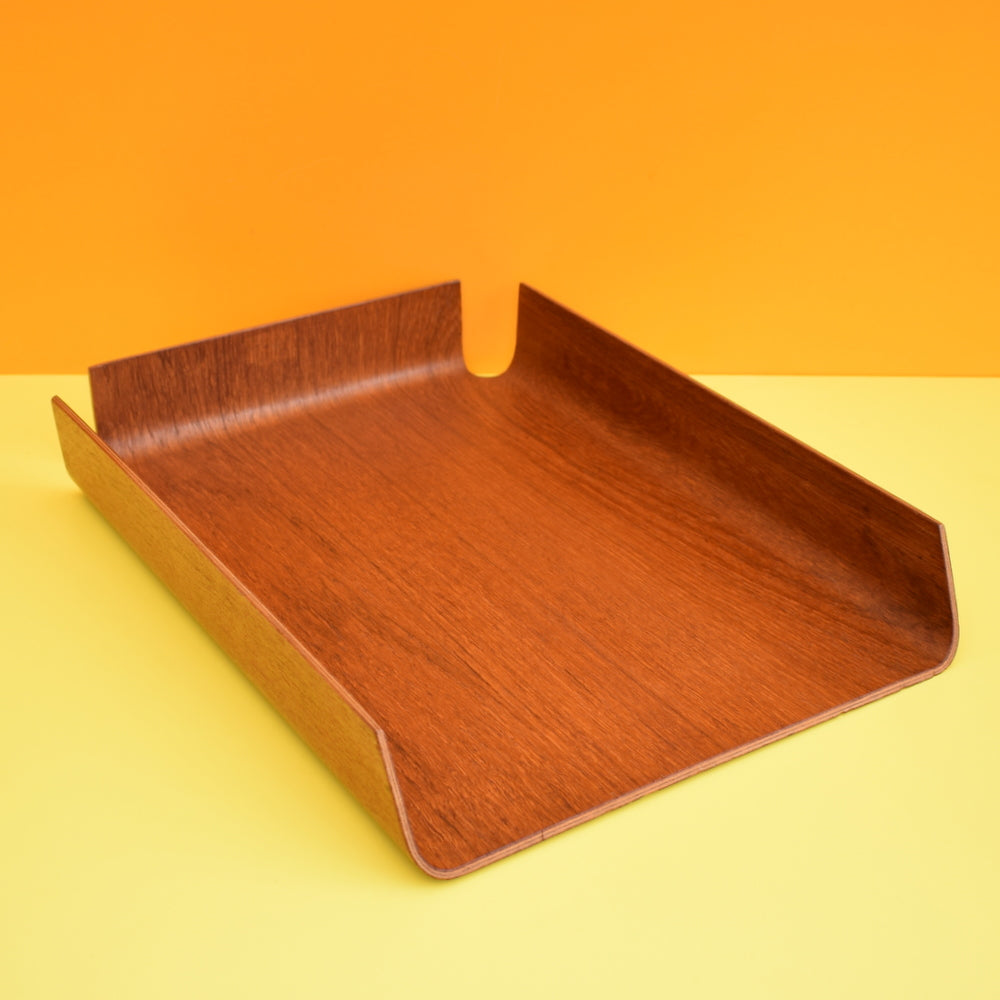 Vintage 1960s Bent Teak Plywood filing Desk Tray - Mallod