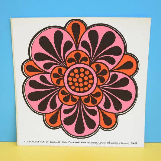 Vintage 1970s Sticker - by Jan Pienkowski - Large Flower Design - Pink/ Red