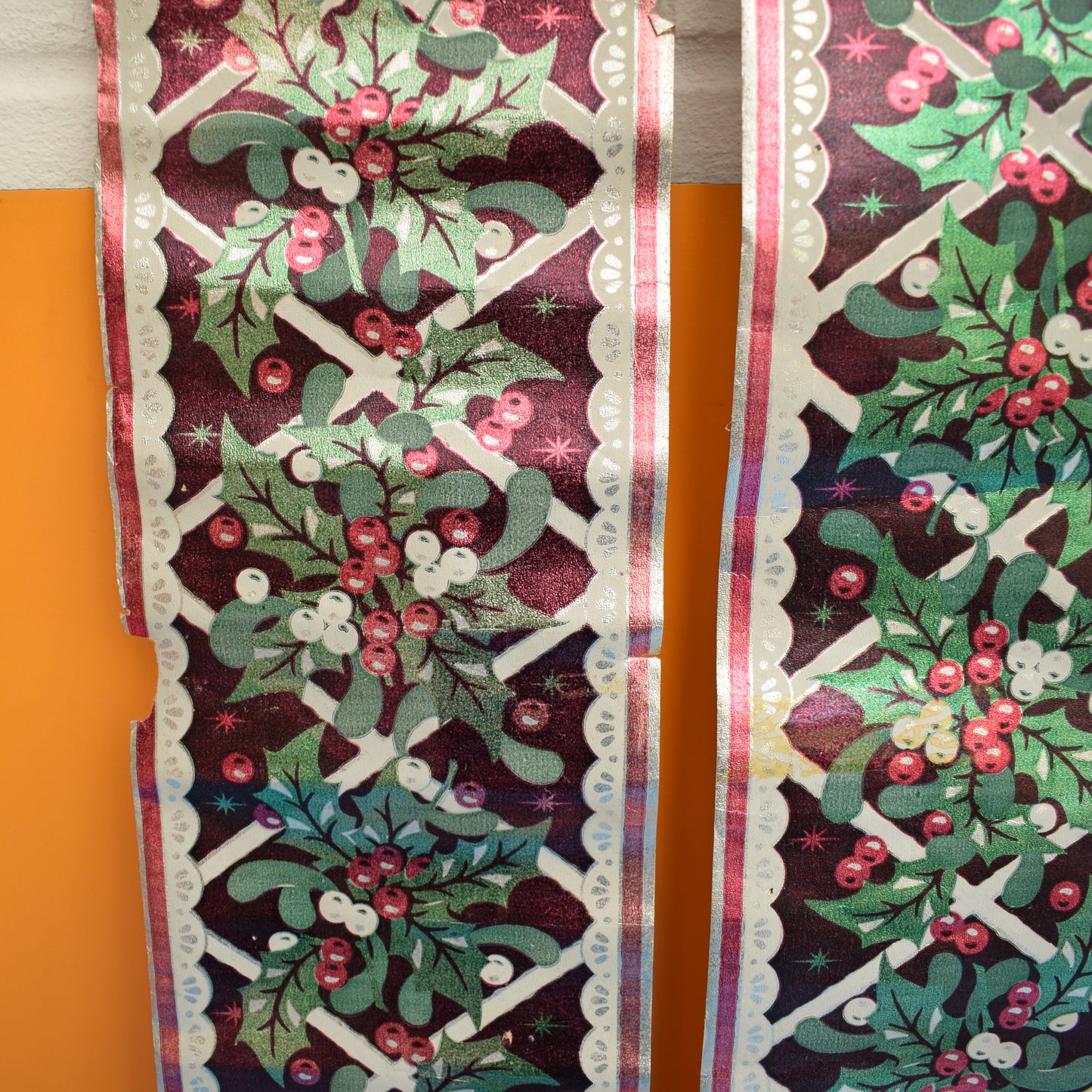 Vintage 1950s Hand Printed Christmas Paper/ Frieze