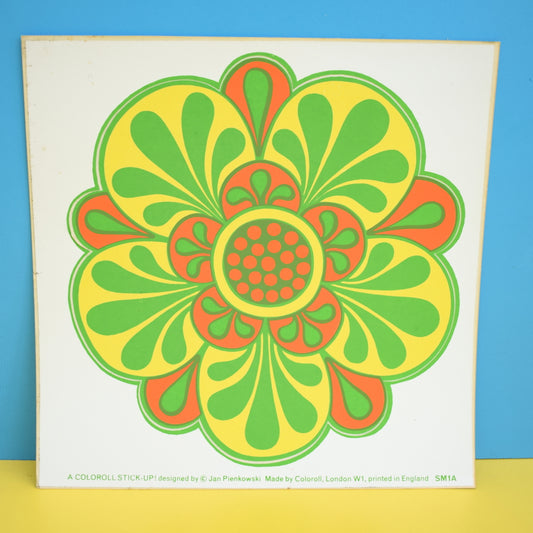 Vintage 1970s Sticker - by Jan Pienkowski - Large Flower Design - Green/ Yellow