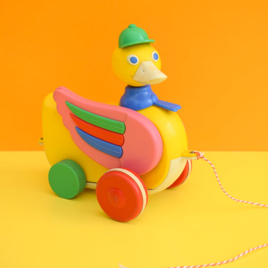 Vintage 1960s Plastic Pull Along Duck - Wheels & Quack