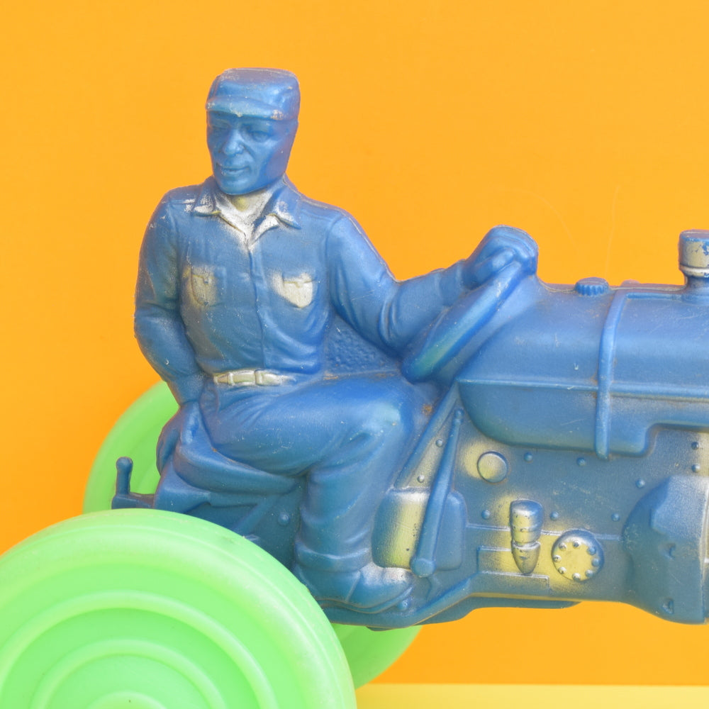 Vintage 1960s Large Plastic Pull Along Tractor - Blue