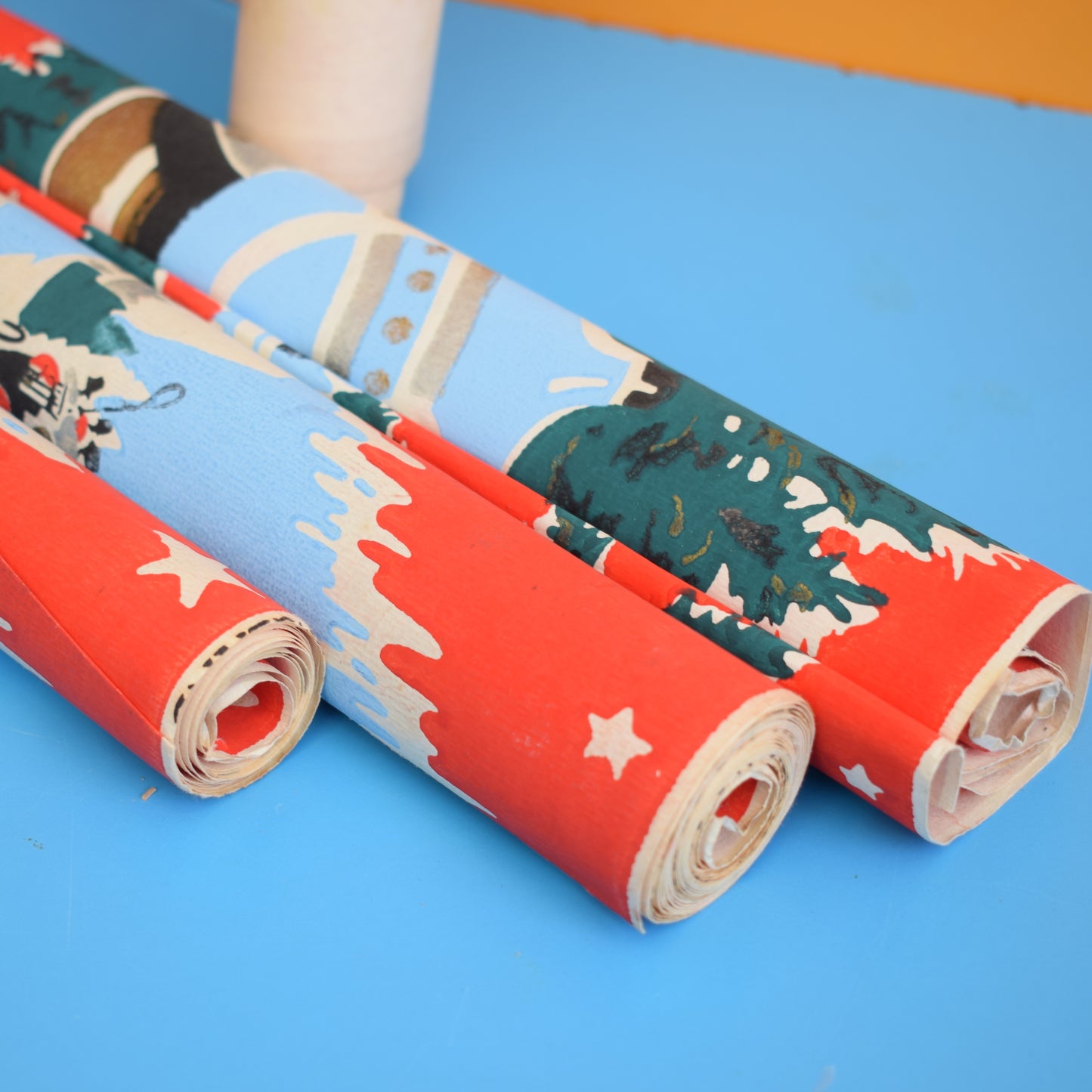 Vintage 1950s Hand Printed Christmas Paper/ Frieze