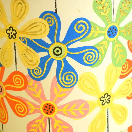 Vintage 1960s Metal Biscuit Tin - Baret Ware - Flower Power - Pink, Orange, Blue  & Green .