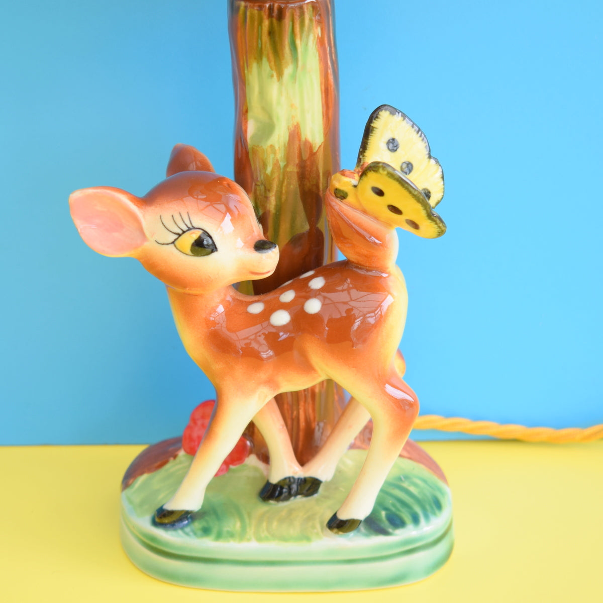 Vintage 1950s Bambi / Butterfly Ceramic Lamp & Fibreglass Shade
