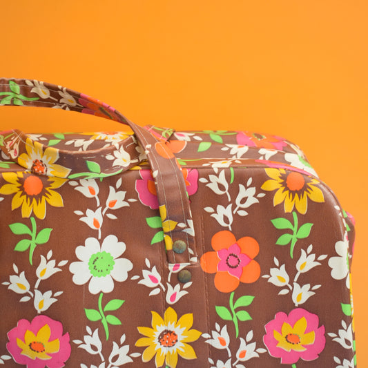 Vintage 1960s Cool Bag - Flower Power - Brown/ Pink by Vintage