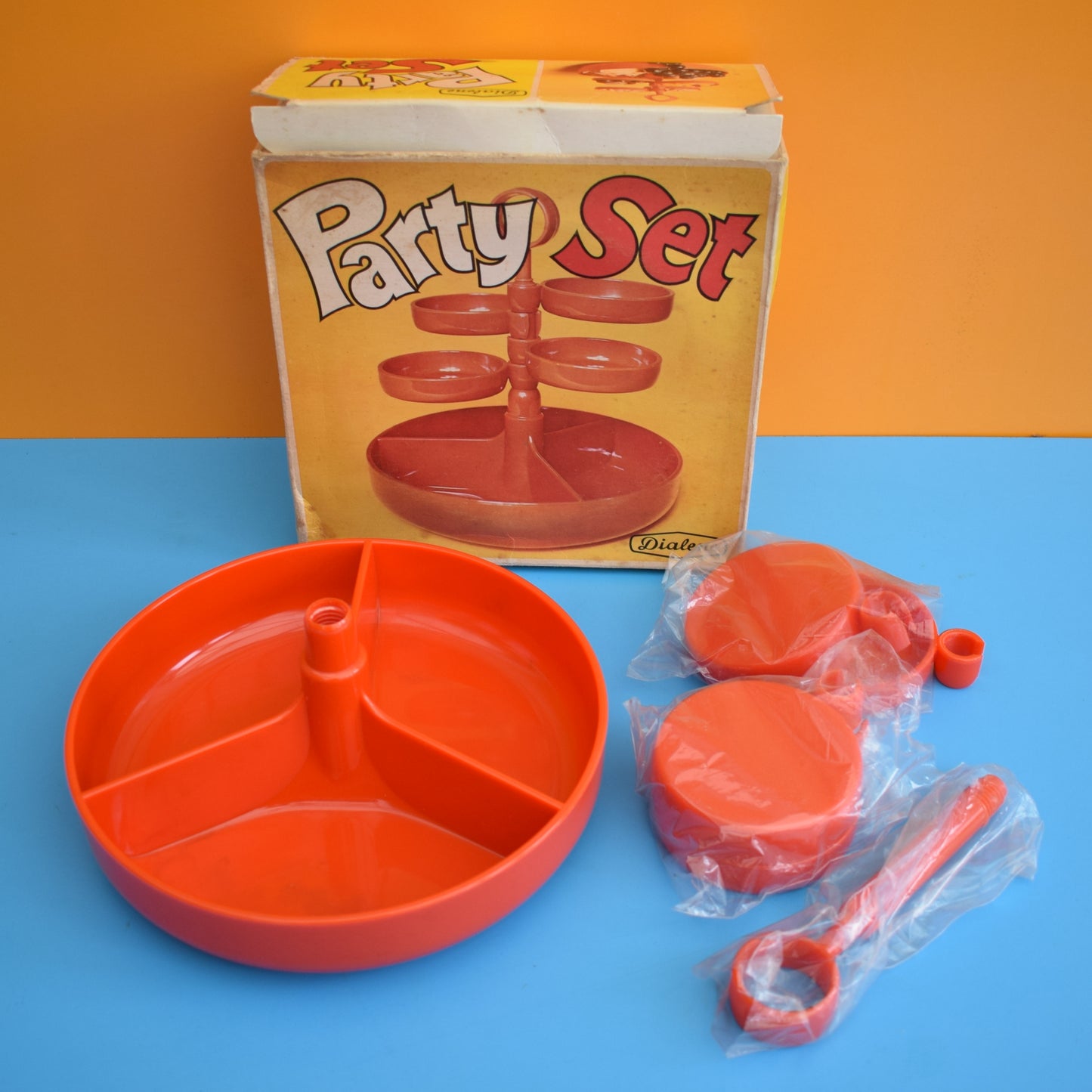 Vintage 1970s Plastic Party Snack Set - Boxed - Orange