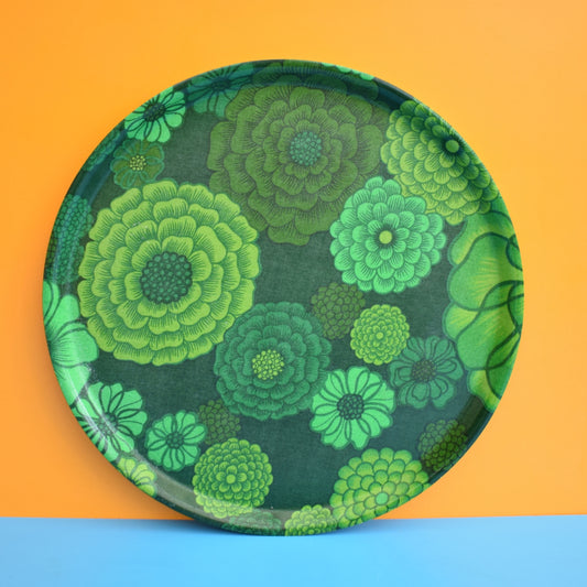 Vintage 1960s Thetford Round Tray - Flower Design - Green by Pineapple Retro