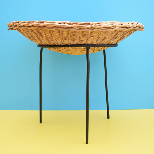 Vintage 1950s Atomic Wool Basket / Plant Stand - Wicker & Black