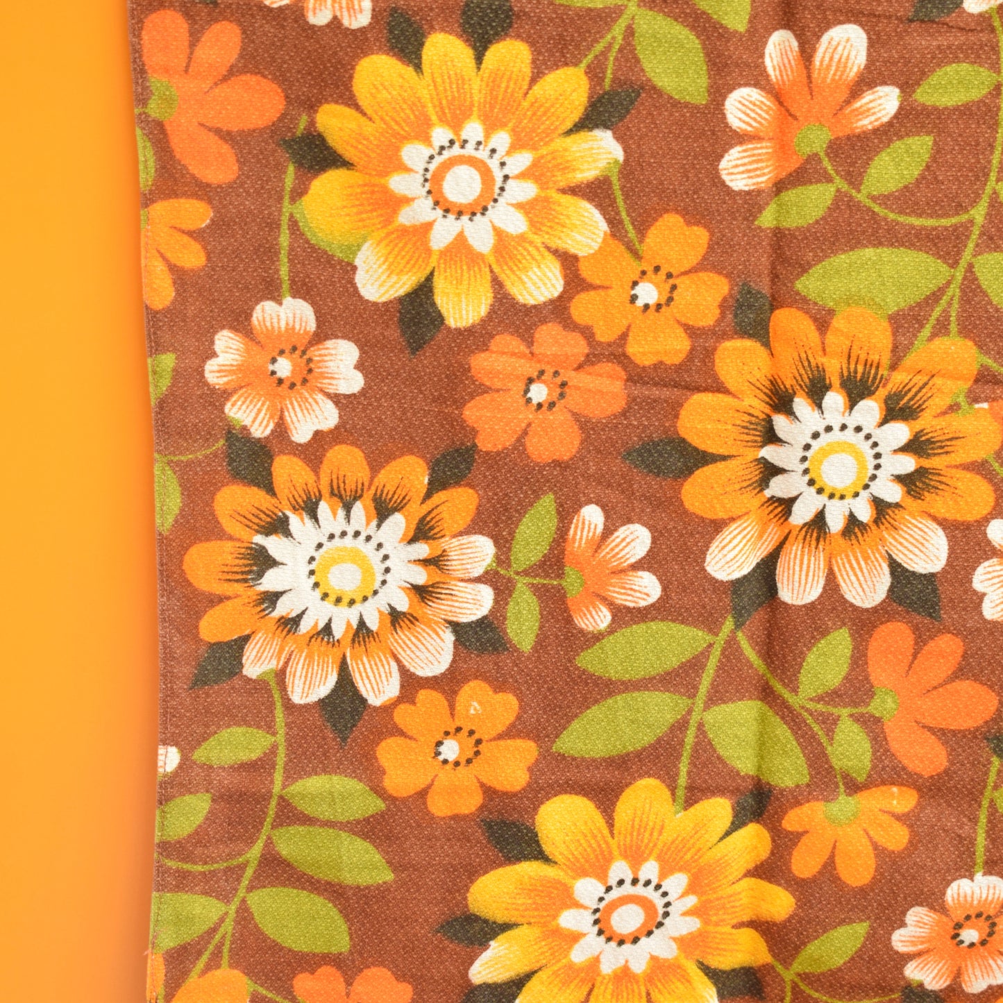 Vintage 1960s Barkcloth Fabric - Flower Power - Orange