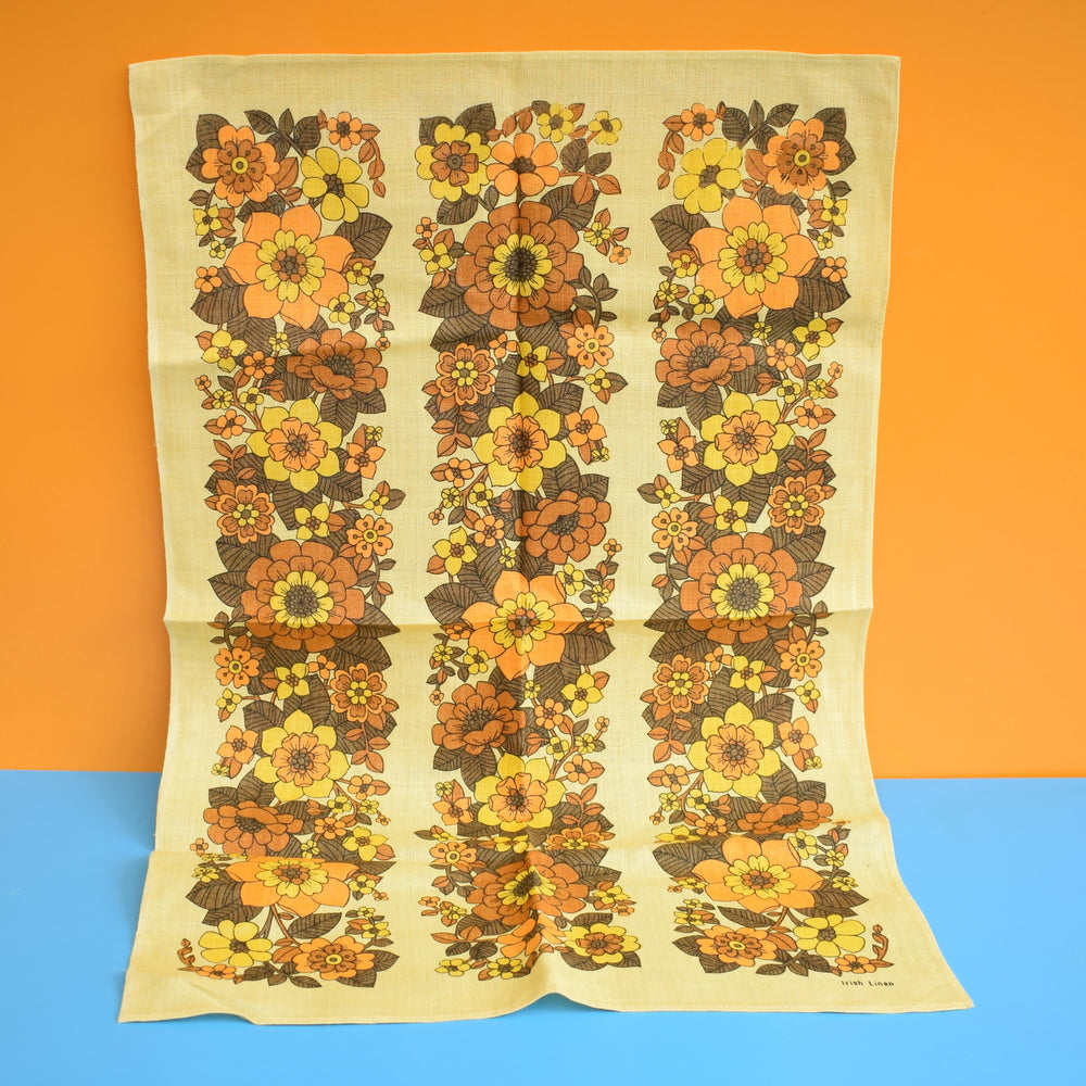 Vintage 1960s Cotton Tea Towel - Flower Power - Orange