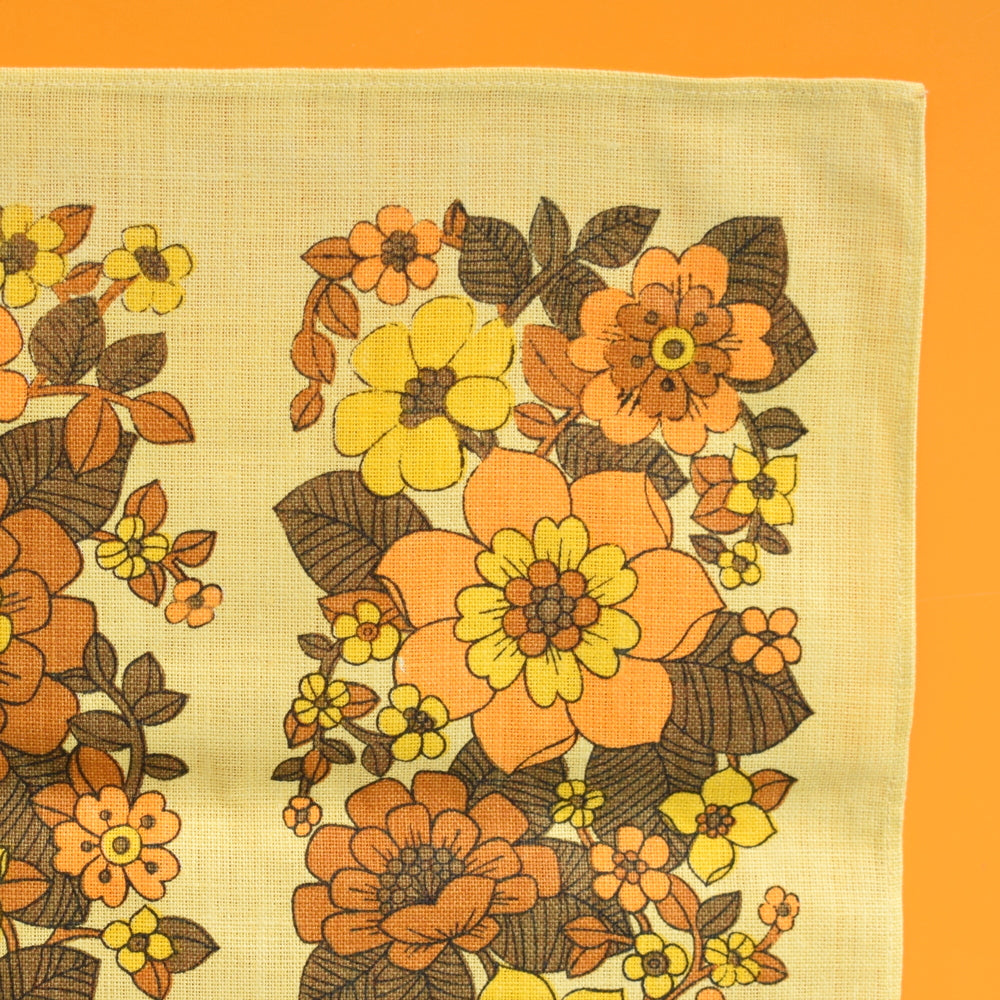Vintage 1960s Cotton Tea Towel - Flower Power - Orange