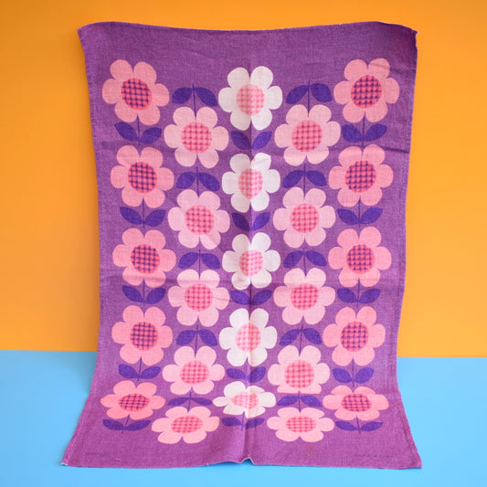 Vintage 1960s Cotton Tea Towel - Flower Power - Purple