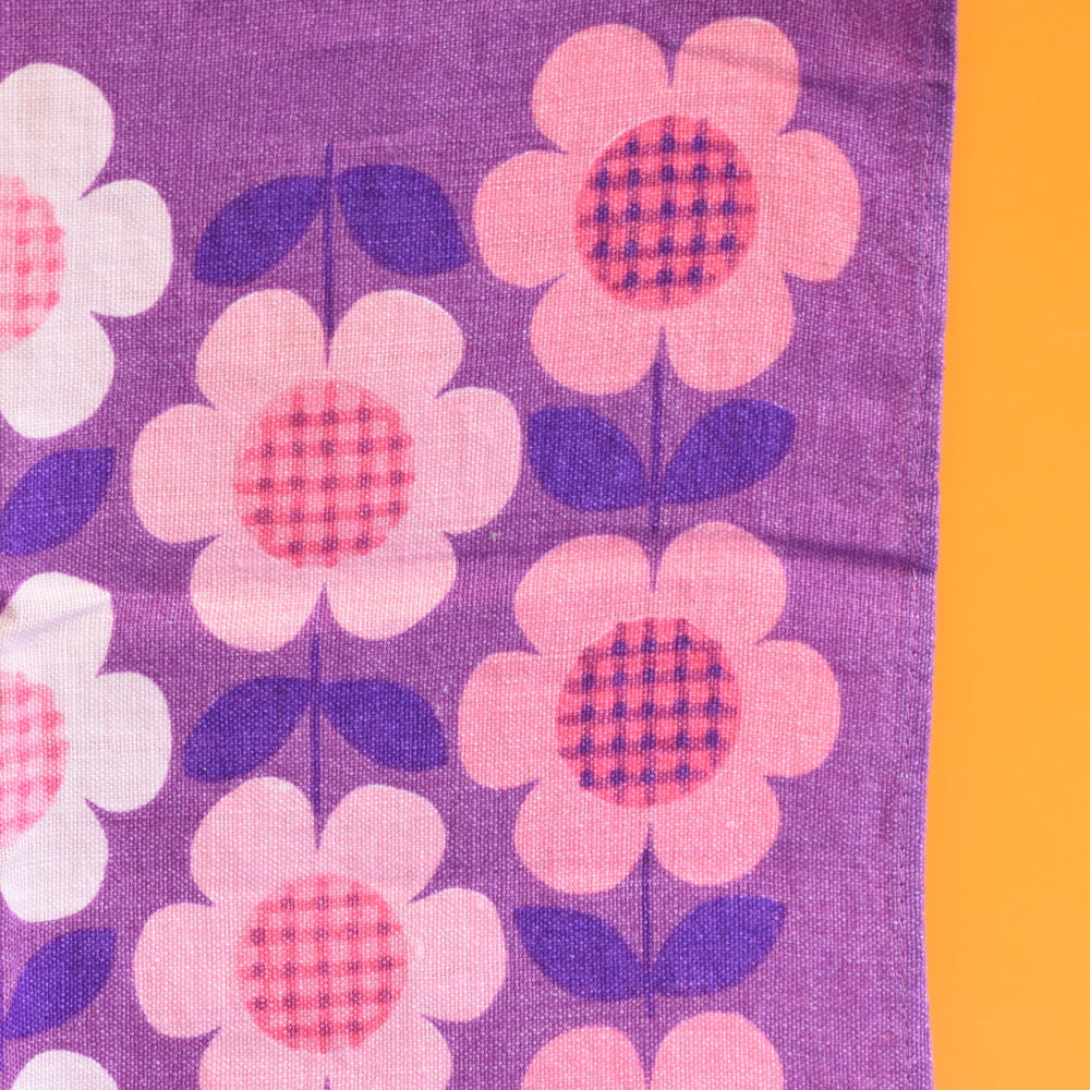 Vintage 1960s Cotton Tea Towel - Flower Power - Purple