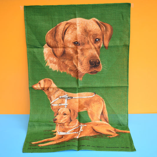 Vintage 1970s Tea Towel - Guide Dog Labradors - Kitsch