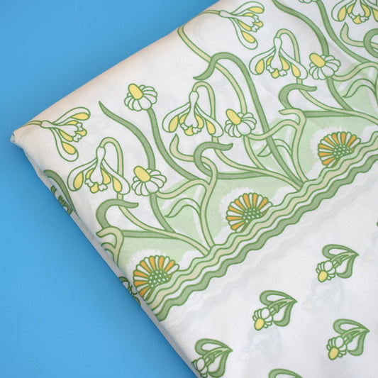 Vintage 1960s Double Bedding - Art Nouveau Style Flowers - Green
