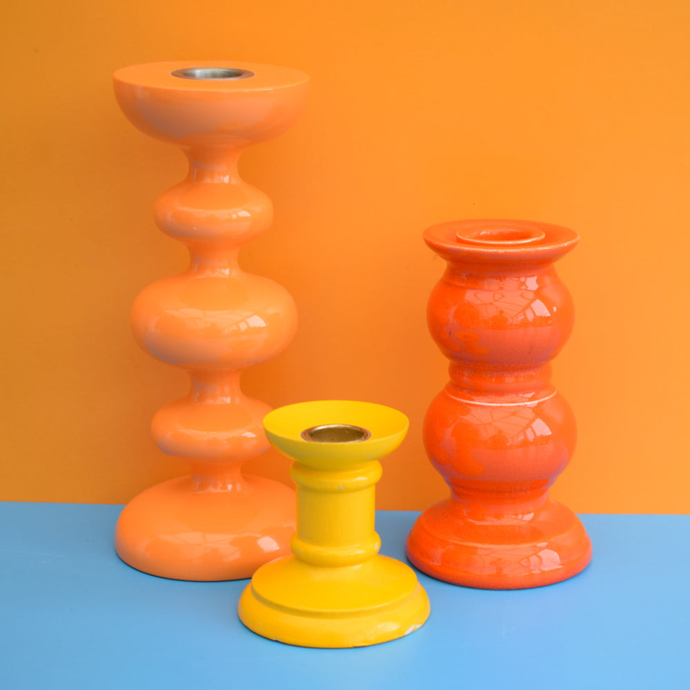 Vintage Bobbly Shaped Candle Holders - Orange & Yellow