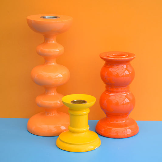 Vintage Bobbly Shaped Candle Holders - Orange & Yellow