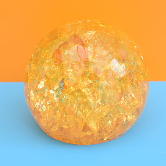 Vintage 1970s Shattaline Round Paperweight / Ornament - Yellow .