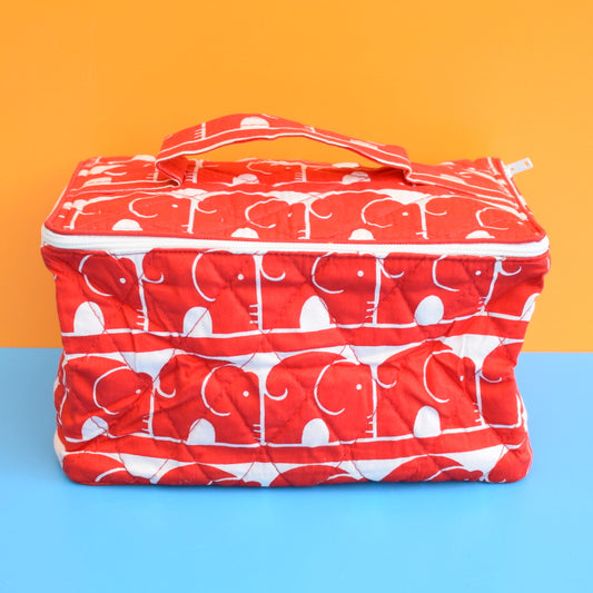 Vintage 1980s Wash Bag / Storage Bag - Elephants - Red