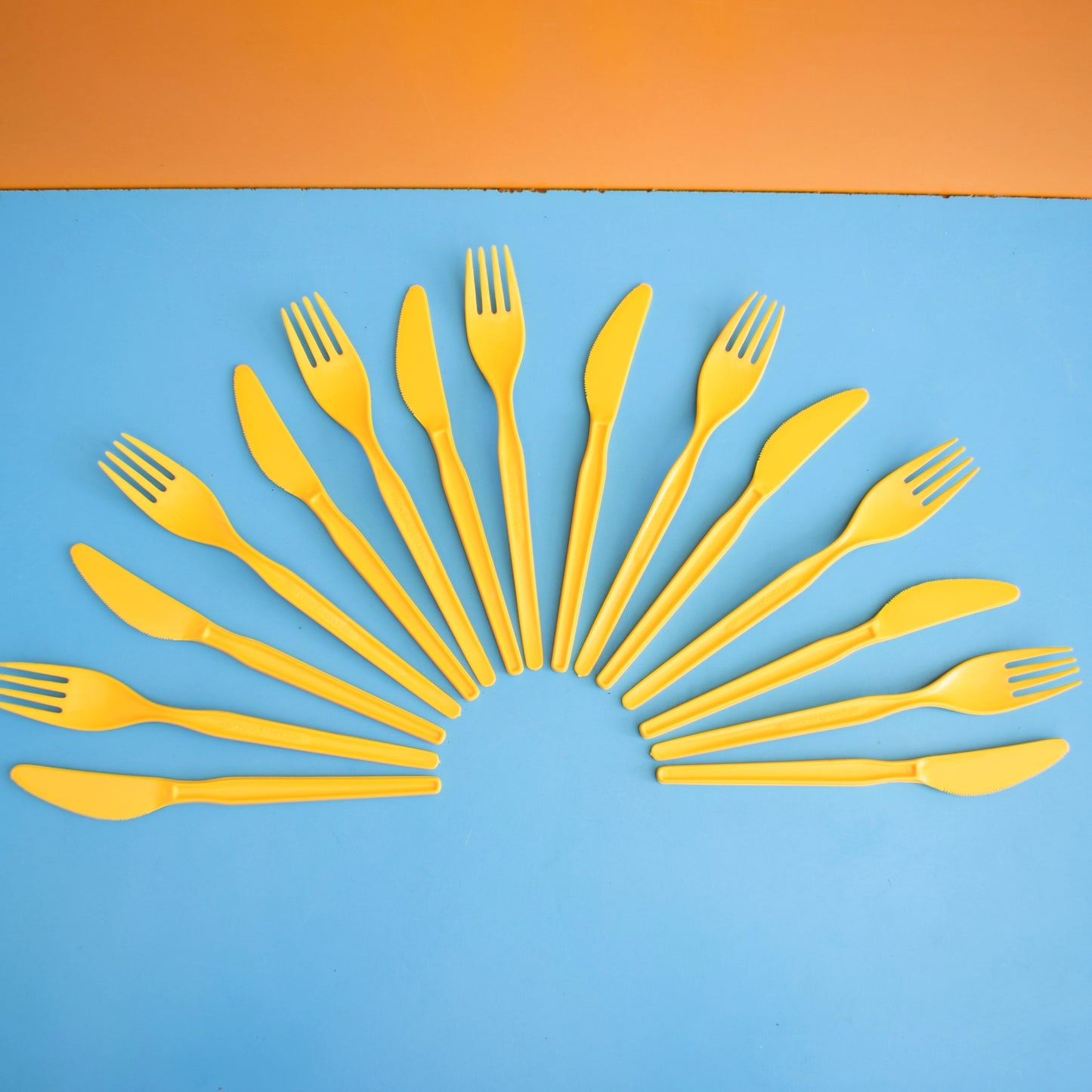 Vintage 1970s Plastic Cutlery - Stylmagic - Yellow