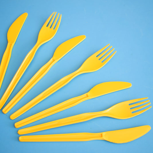 Vintage 1970s Plastic Cutlery - Stylmagic - Yellow by Pineapple Retro