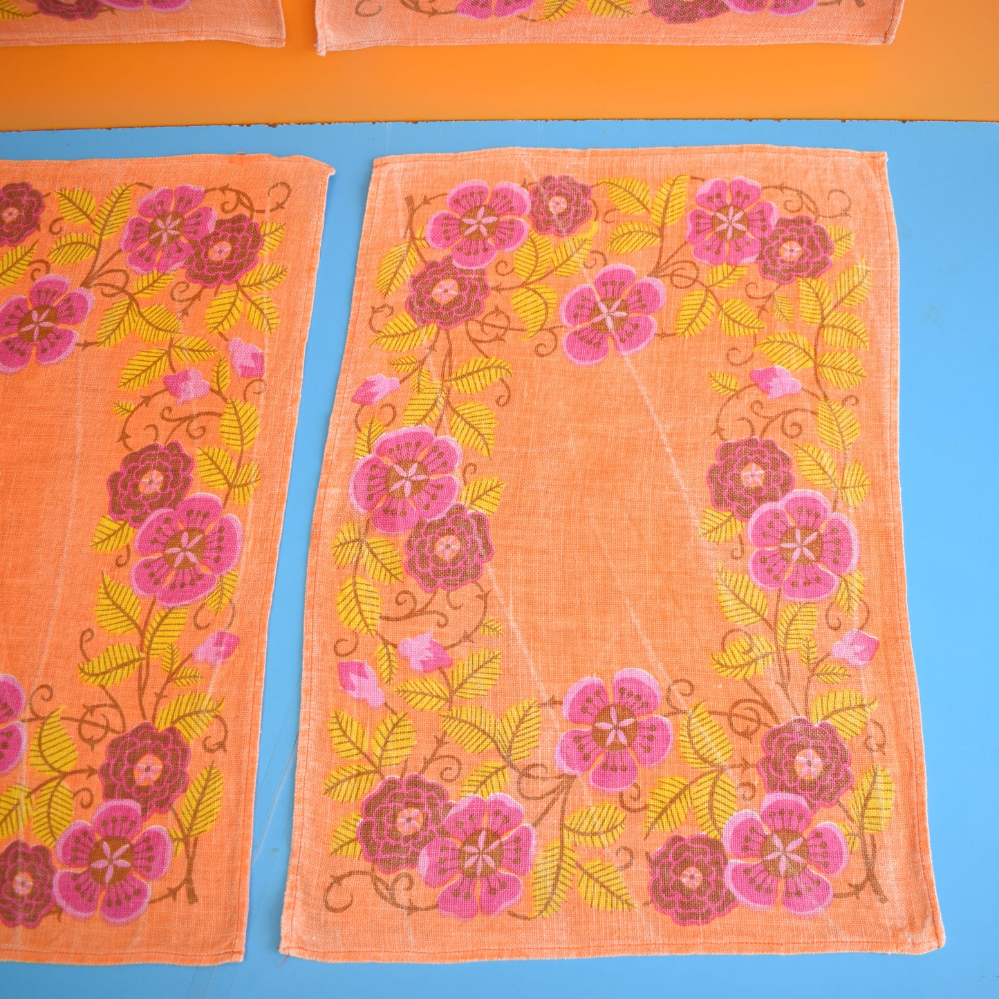 Vintage 1960s Linen Placemats x6 - Pink & Orange