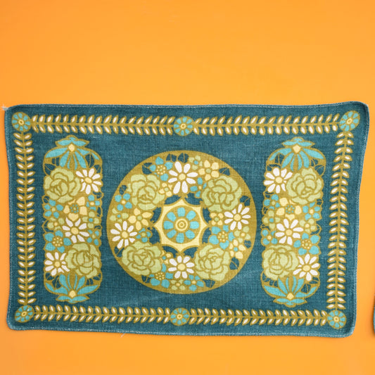 Vintage 1960s Linen Placemats x4 - Teal & Olive by Pineapple Retro