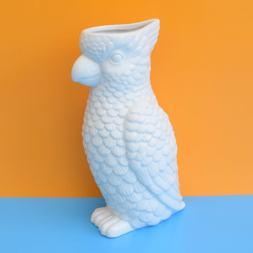 Vintage 1980s Ceramic Parrot Vase / Jug- White