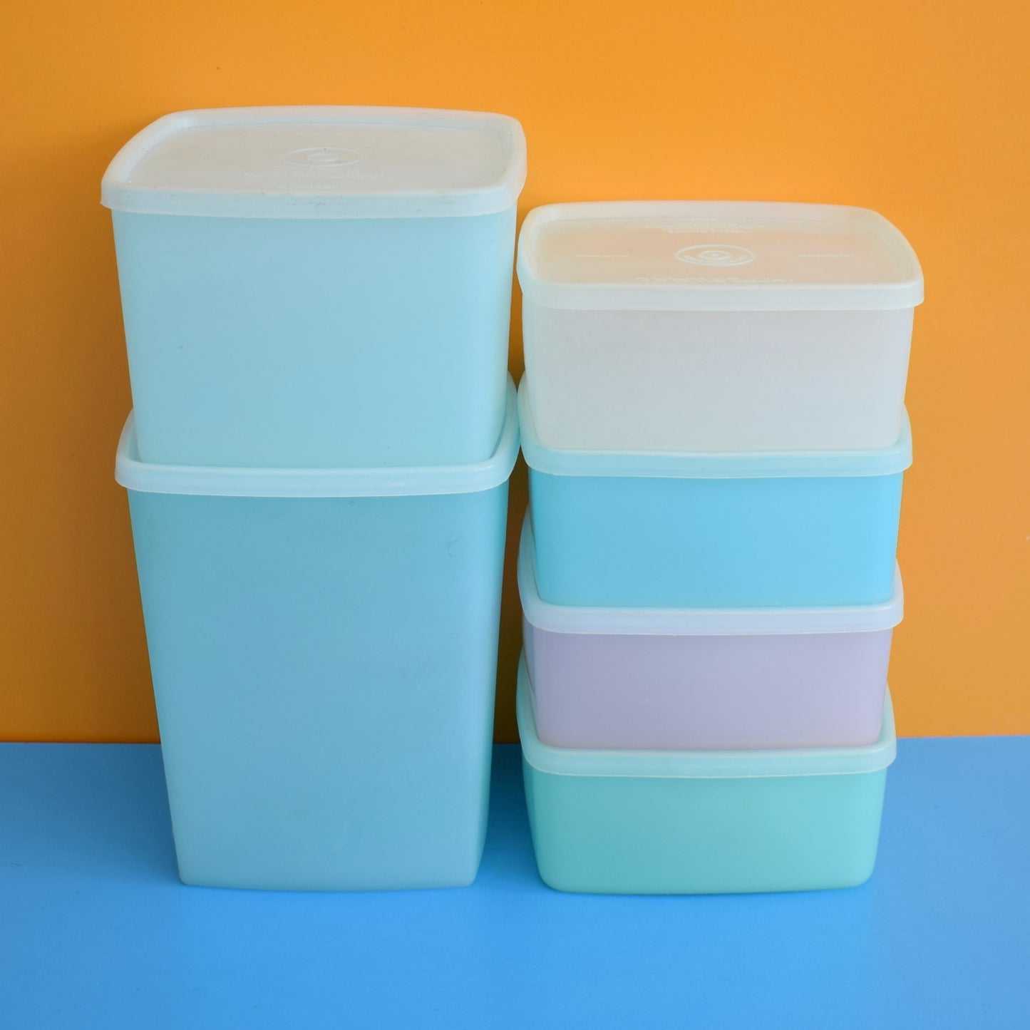 Vintage 1960s Plastic Tupperware Lidded Boxes - Blues