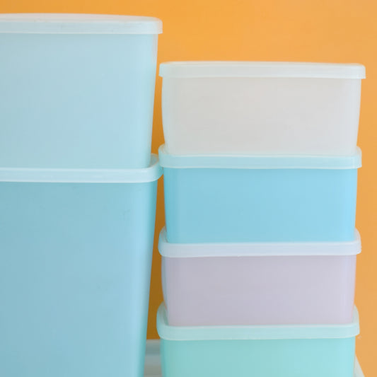 Vintage 1960s Plastic Tupperware Lidded Boxes - Blues