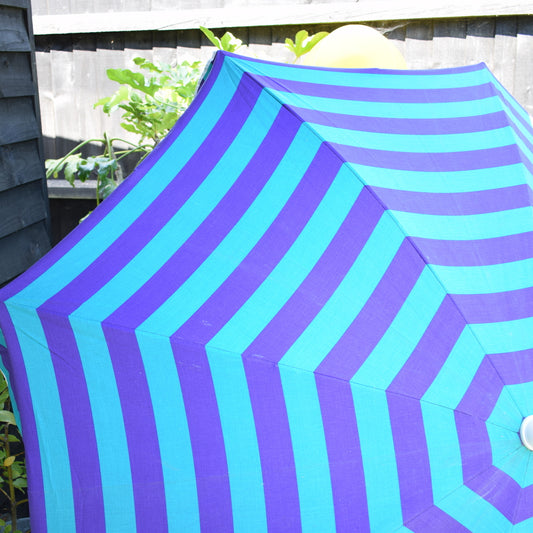 Vintage 1980s Large Parasol - Purple / Turquoise Stripe